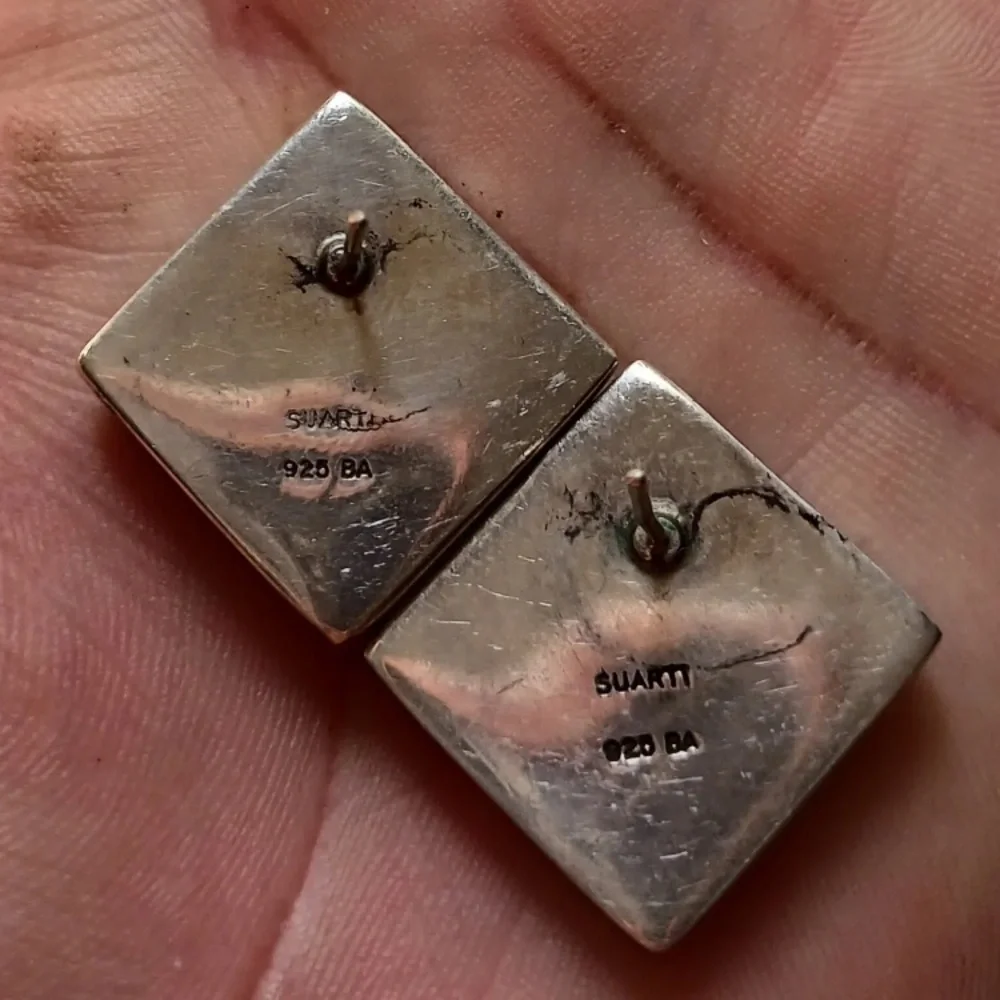 Vintage 925 Sterling Silver Suarti Bali Woven Chainmail Hollow Earrings Signed - Picture 6 of 9